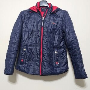 Tommy Hilfiger Sport Women's Medium Dark Blue Puffer Pockets Hooded Jacket 0547